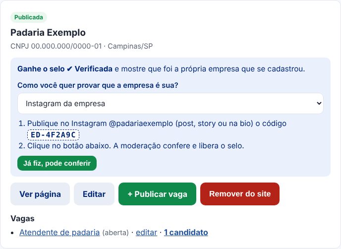 Minhas empresas com o código de verificação